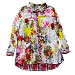 John Mark Womens Medium Floral Button-Up Shirt With Plaid Accents